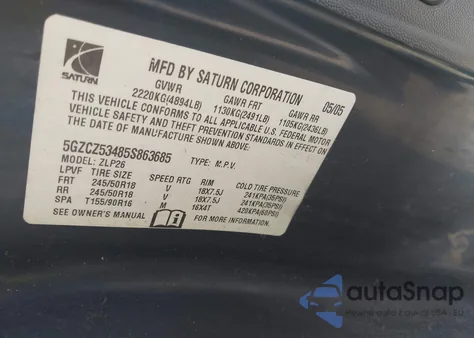 2005 Saturn Vue V6 из США, поврежденный, VIN 5GZCZ53485S863685